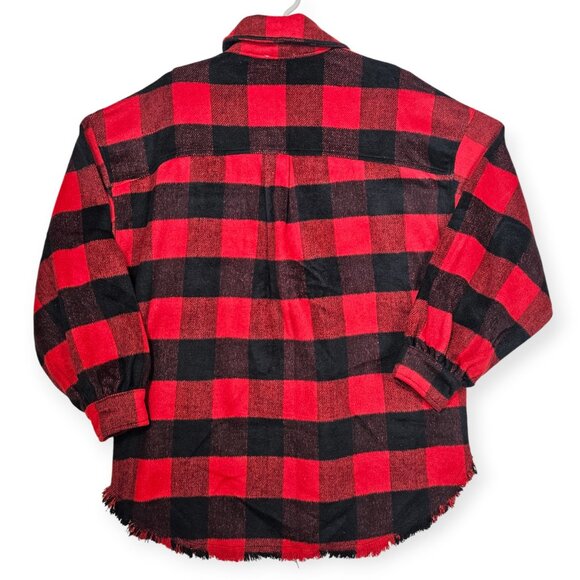 White Birch Buffalo Plaid Oversized Button-Down Shacket Western S Red Black - Picture 2 of 9